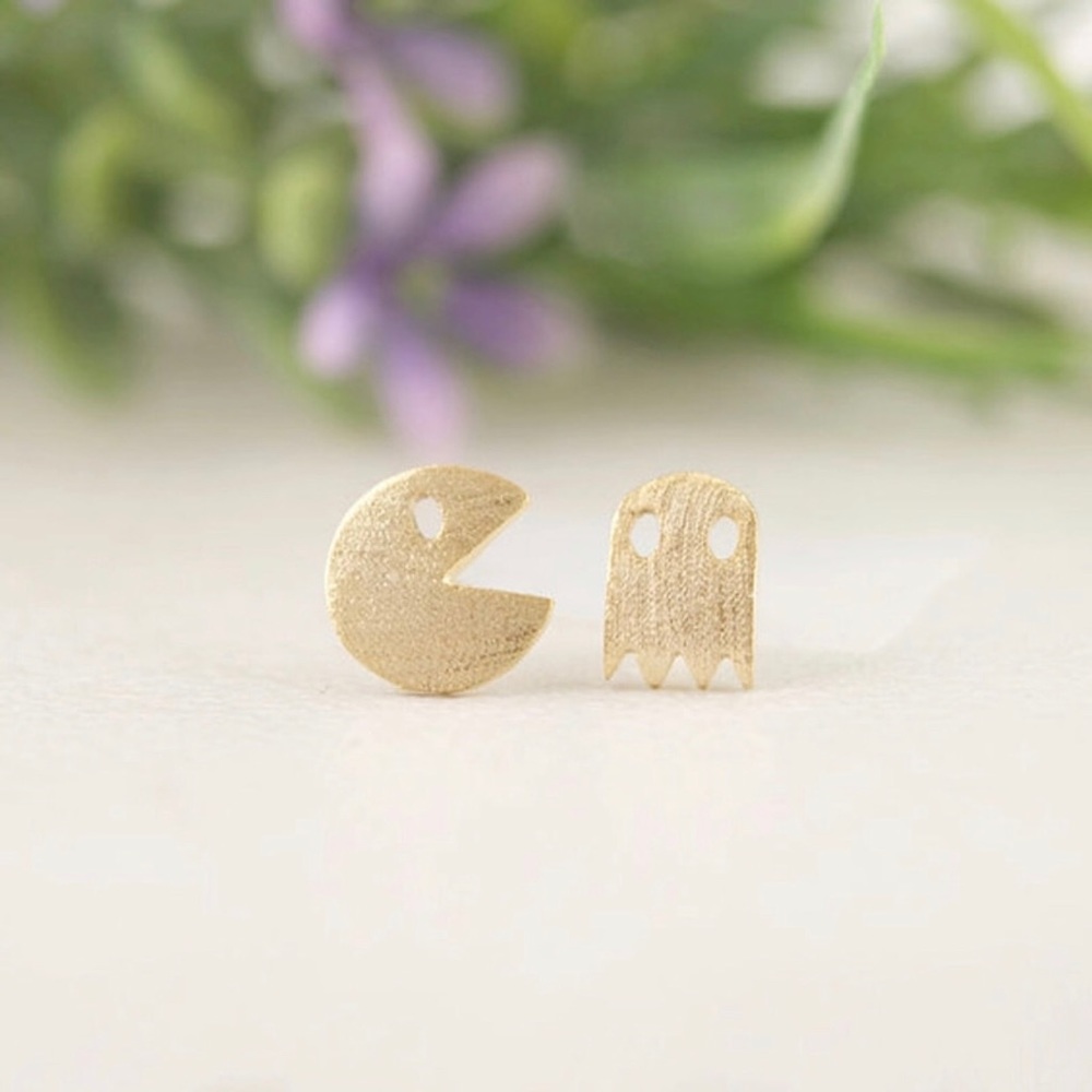 Gold Gamer Pac Man Earrings